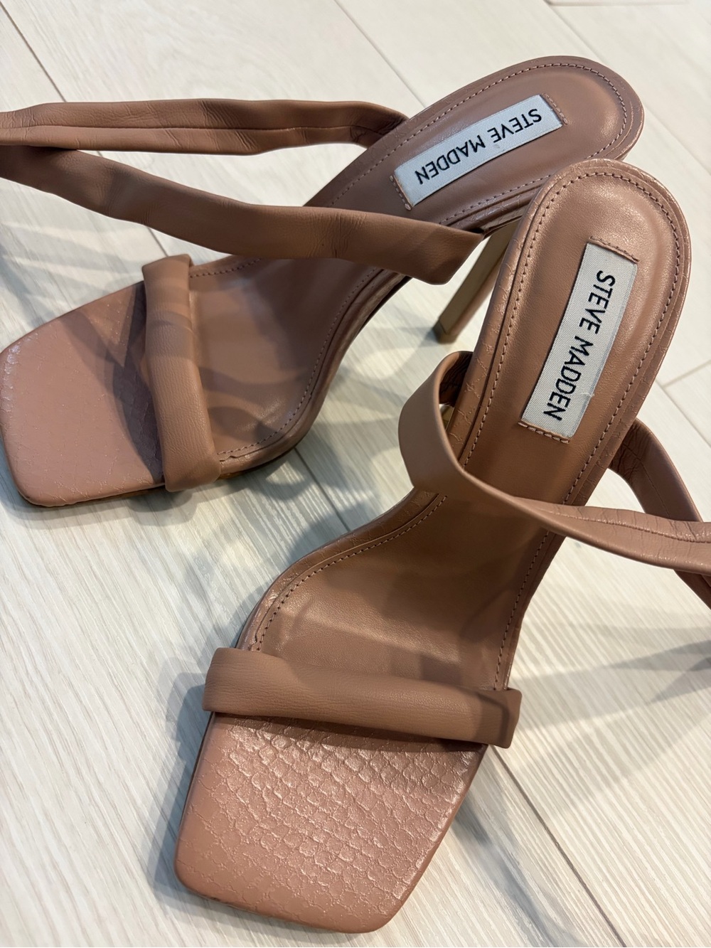 Steve Madden Tan Strappy Square-Toe Heels